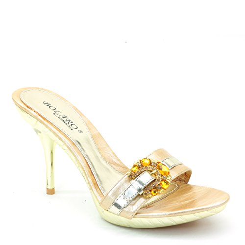 Brieten Women Rhinestone Open Toe Stiletto Dress Slide Sandals