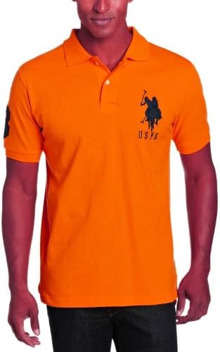 U.S. Polo Assn. Men's Solid Pique Shirt with Big Pony (Small, Bright Orange)