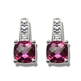 .01 CT 6MM CHECKERCUT MYSTIC PINK TOPAZ LADIES WHITE EARRING
