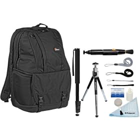 Lowepro Fastpack 350 DSLR/Notebook Backpack (Black) and a Polaroid Pistol Grip Tabletop Tripod/Lenspen/Pocket-Sized Grey Card/5pc Cleaning Kit/Wrist Strap