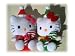 TY Beanie Baby Hello Kitty 2 Santa Kitties in green and red holding sugar canes