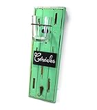 ビンテージ風 フック & グラス付き 木製 壁掛け インテリア 雑貨 (ブルー)