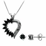 Sterling Silver Genuine Sapphire Heart Earring and Pendant Jewelry Set