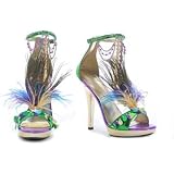 M-MARDIGRAS, 5 Stiletto Heel Mardi Gras Sandal with Beads and Feather with .75 Platform.
