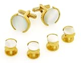 Unusually styled mother of pearl cufflinks and shirt stud formal set. Made in the USA