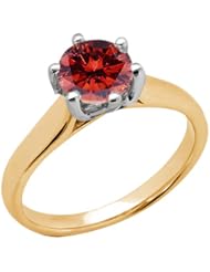 1.35 Ct Round Cognac Red SI1/SI2 Diamond 18K Yellow Gold Ring