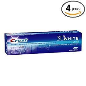 Crest 3D White Vivid Fluoride Anticavity Radiant Mint Toothpaste, 5.8-Ounce (Pack of 4)