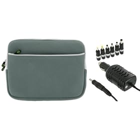 2n1 Combo - Samsung N130-13B 10.1-Inch Netbook Neoprene Sleeve SlipCase and 12v Car Charger (Invisible Zipper Dual-Pocket - Grey)