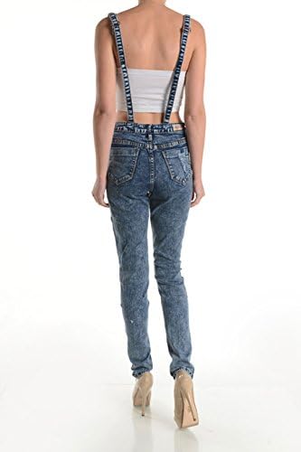 Vintage Denim Stretch Slim Cut Destroyed Overalls (Large, Vintage Damaged)