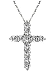 1.50 CT TW Classic Shared Prong Diamond Cross Pendant in 18k White Gold