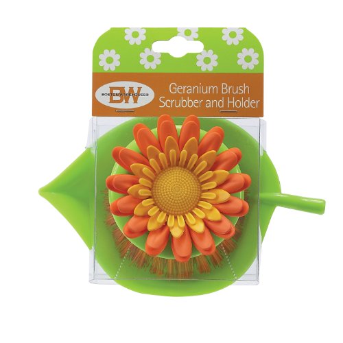 Boston Warehouse Geranium Brush Scrubber and Holder, Orange
