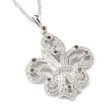 Sterling Silver / Platinum Champagne & White Diamond Fleur de Lis Pendant