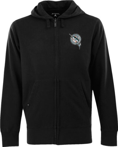Florida Marlins Black Signature Full-Zip Fleece Hooded Sweatshirt