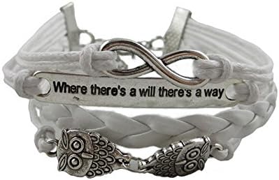 ETSYG 2x Infinite Antique Owls Bracelet White Brown Leather Bangle Wrist Jewerly