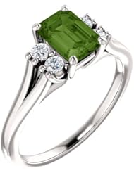 18K White Gold 7.00x5.00mm Emerald Cut Green Tourmaline and Diamond Ring -- LIFETIME WARRANTY