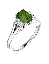 Platinum 7.00x5.00mm Emerald Cut Green Tourmaline and Diamond Ring -- LIFETIME WARRANTY