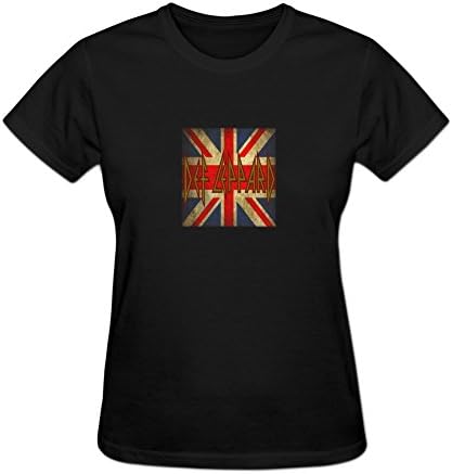 Leishop Women's Def Leppard Union Jack Crew Neck Short Sleeve T-Shirt L Black