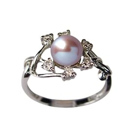 Entwining Vine Cultured Pearl Cubic Zirconia Ring in CAREFREE Sterling Silver, Lavender