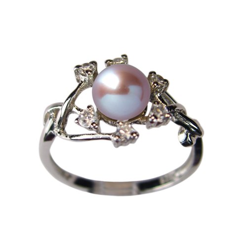 Entwining Vine Cultured Pearl Cubic Zirconia Ring in CAREFREE Sterling Silver Lavender