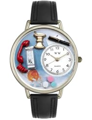 Pharmacist Black Padded Leather And Silvertone Watch