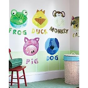 Wallies Nursery Animal Faces Pig Monkey Cat Big Mural