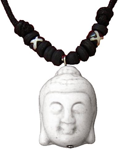 White Buddha Pendent Bohemian Fashion Style Zen Necklace / Tribal Necklace /Cotton Wax Cord Necklace for Women, Ladies, Girls, Teens