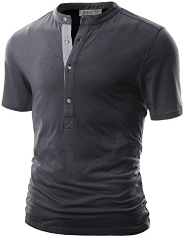 Doublju Men Lightweight Color Blocked 3/4 Sleeve Henley T-Shirt CHARCOAL,L