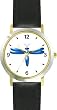 Blue Dragonfly or Dragon Fly - JP - WATCHBUDDY&reg; DELUXE TWO-TONE THEME WATCH - Arabic Numbers - Black Leather Strap-Size-Children's Size-Small ( Boy's Size & Girl's Size )