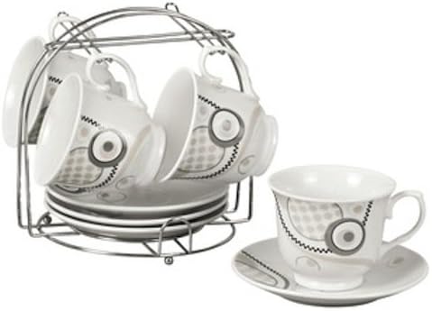 Grey Abstract Porcelain 9-piece Coffee or Tea Set for Adults on a Metal Stand