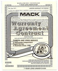 Mack 7-Year Camera Lens Extended Warranty Service Plan