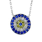 Sterling Silver 16 in. Cable Link Chain Necklace w/ 7/16 in. (11mm) Jeweled Round Evil Eye Pendant