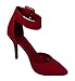 Delicious Women's Aveta Pointy Toe High Heel Pump with Ankle Strap Buckle in Red Nubuck Leatherette