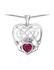 Celtic Love By Kelly (tm) Celtic Knot Irish Heart Claddagh Pendant with Heart Shape Created Ruby in 925 Sterling Silver