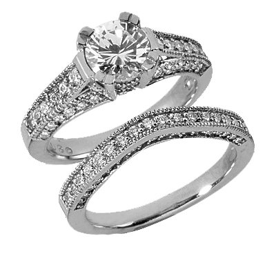 1.20 Ct Diamond Engagement Ring Bridal Set Round Cut Pave Antique Style