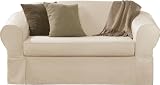 Maytex Piped Twill 2-Piece Slipcover Loveseat, Ivory