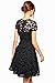 Amoluv Women Round Neck Short Sleeve Pleated Lace Slim Dress Black, X-Large