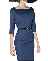 Polyester Slit Belted Stretchy Scoop Neck Tunic/Midi Dress 