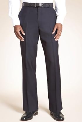 Flat Front Straight Leg Hopsack Trousers with Wool