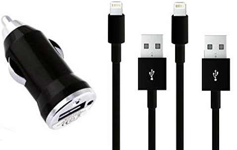 Hybrid Electronics 3 in 1 of One Port Car Charger + 2 x 8 Pin Data Sync Cable For iPhone 5 5S 5C 6 6Plus Ipad Air/4/mini, Ipod Touch 5, Ipod Nano 7 (Black)