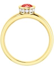 14K Yellow Gold 7.00x5.00mm Oval Cut Chatham Created Padparadscha Sapphire and Diamond Ring -- LIFETIME WARRANTY