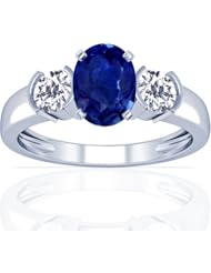 Platinum Oval Cut Blue Sapphire Three Stone Ring