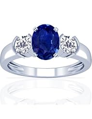 14K White Gold Oval Cut Blue Sapphire Three Stone Ring