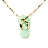 Gold Plated Sterling Silver Green Chinese Jade Mini Flip-Flop Pendant