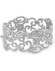 Rhodium Plated 925 Sterling Silver Vintage CZ Hinged Bracelet