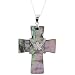 Dazzling Abalone Carved Cross Pendant with Crossing CZ Crystals Flower Design - 40mm x 50mm Pendant - 18