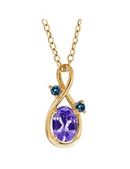 0.81 Ct Oval Blue Tanzanite and Blue Diamond 18k Yellow Gold Pendant