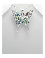 Butterfly Shell Pendant Necklace In 92.5 Sterling Silver