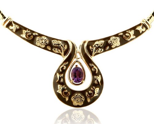 18k Gold Over Sterling Silver and 1.75 ctw Amethyst Indian Goddess Necklace