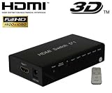 Ligawo - HDMI Switch 5-5x1 de manière active 3D 05:01 automatiquement + télécommande + ampli + alimentation électrique + étui en métal / 5 entrées + 1 sortie - jusqu'à 5 appareils à un téléviseur DLP