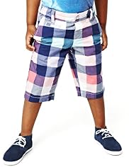Pure Cotton Adjustable Waist Checked Shorts